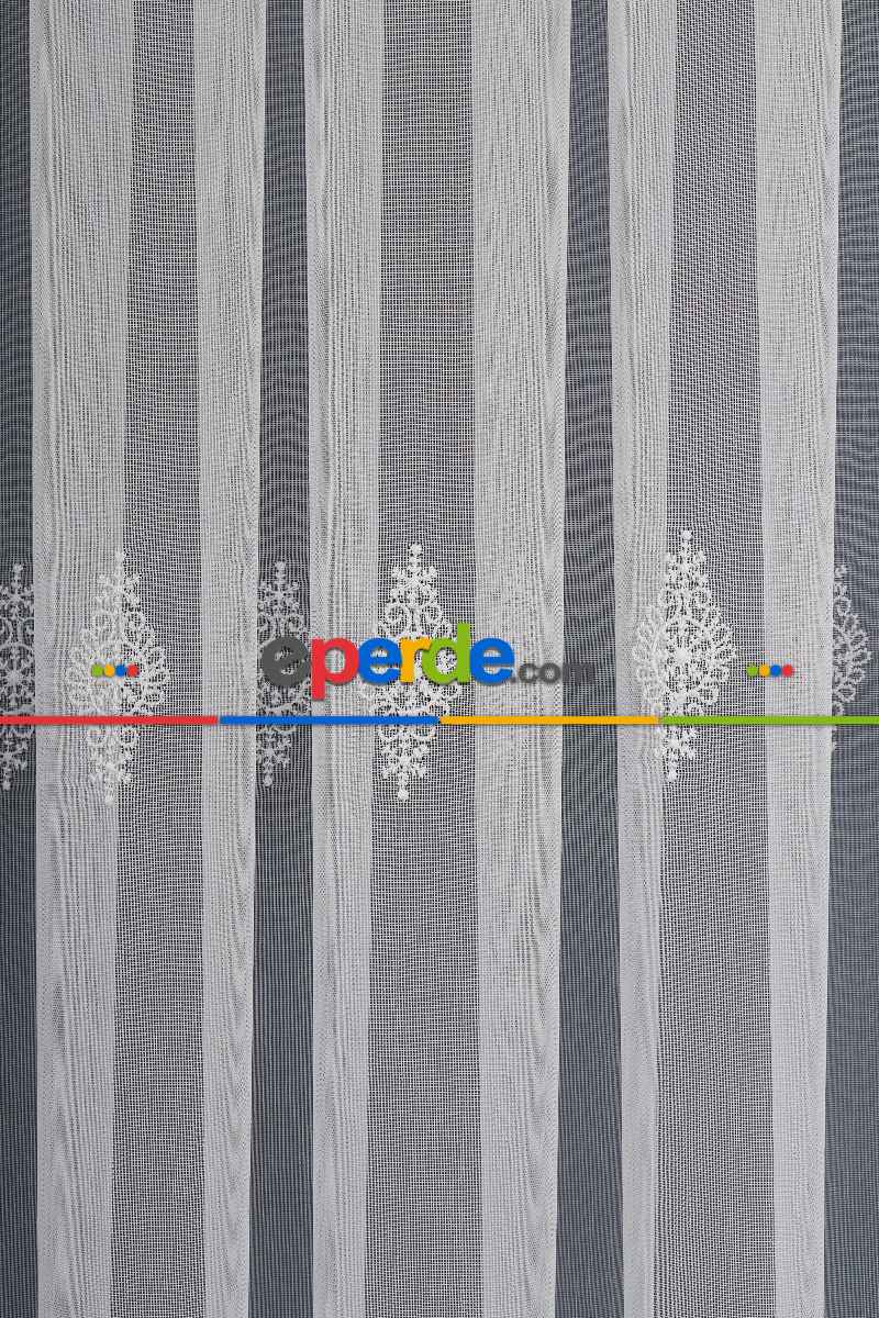 Salon Tül - Kolye Tt Zemin Brode Nakış İşlemeli Tül Perde