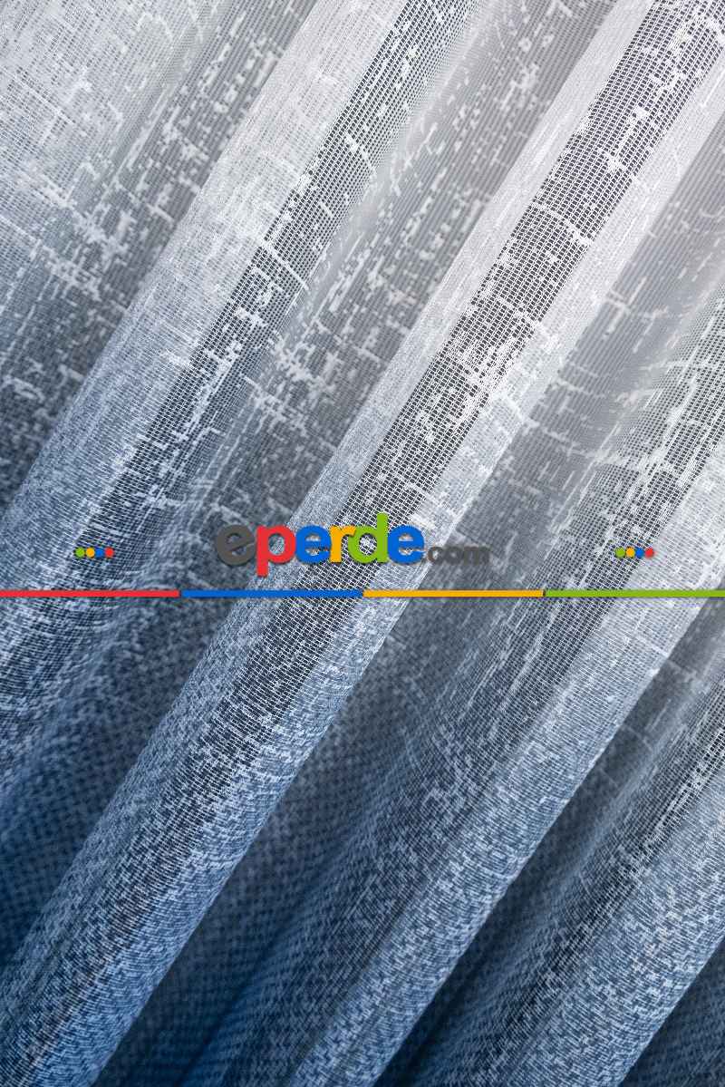 Modern Mavi Desenli Degrade Geçişli Tül - Örme Dantel Tül