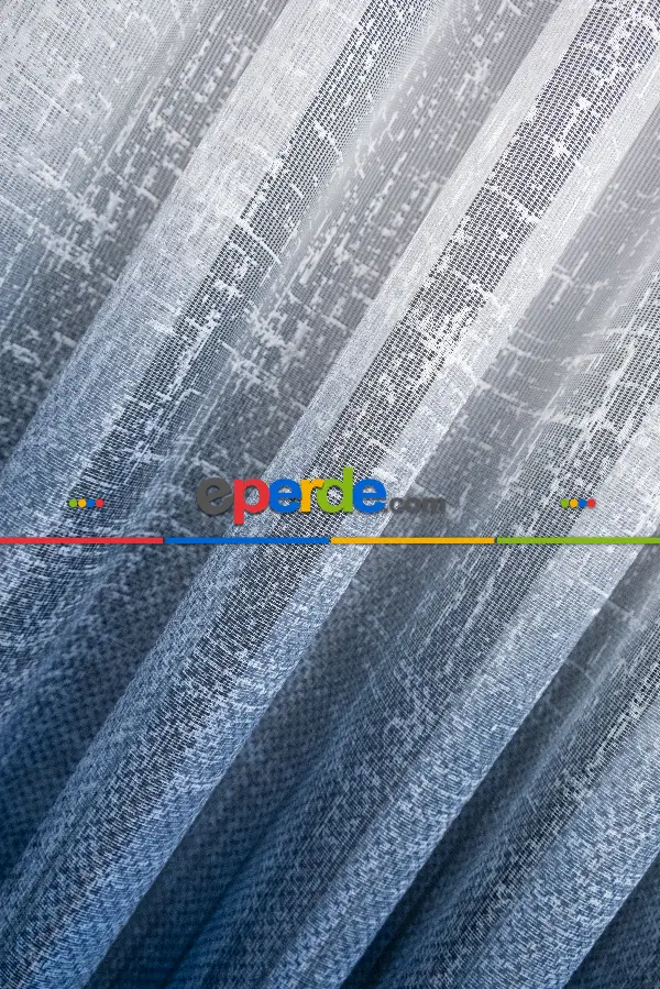 Modern Mavi Desenli Degrade Geçişli Tül - Örme Dantel Tül