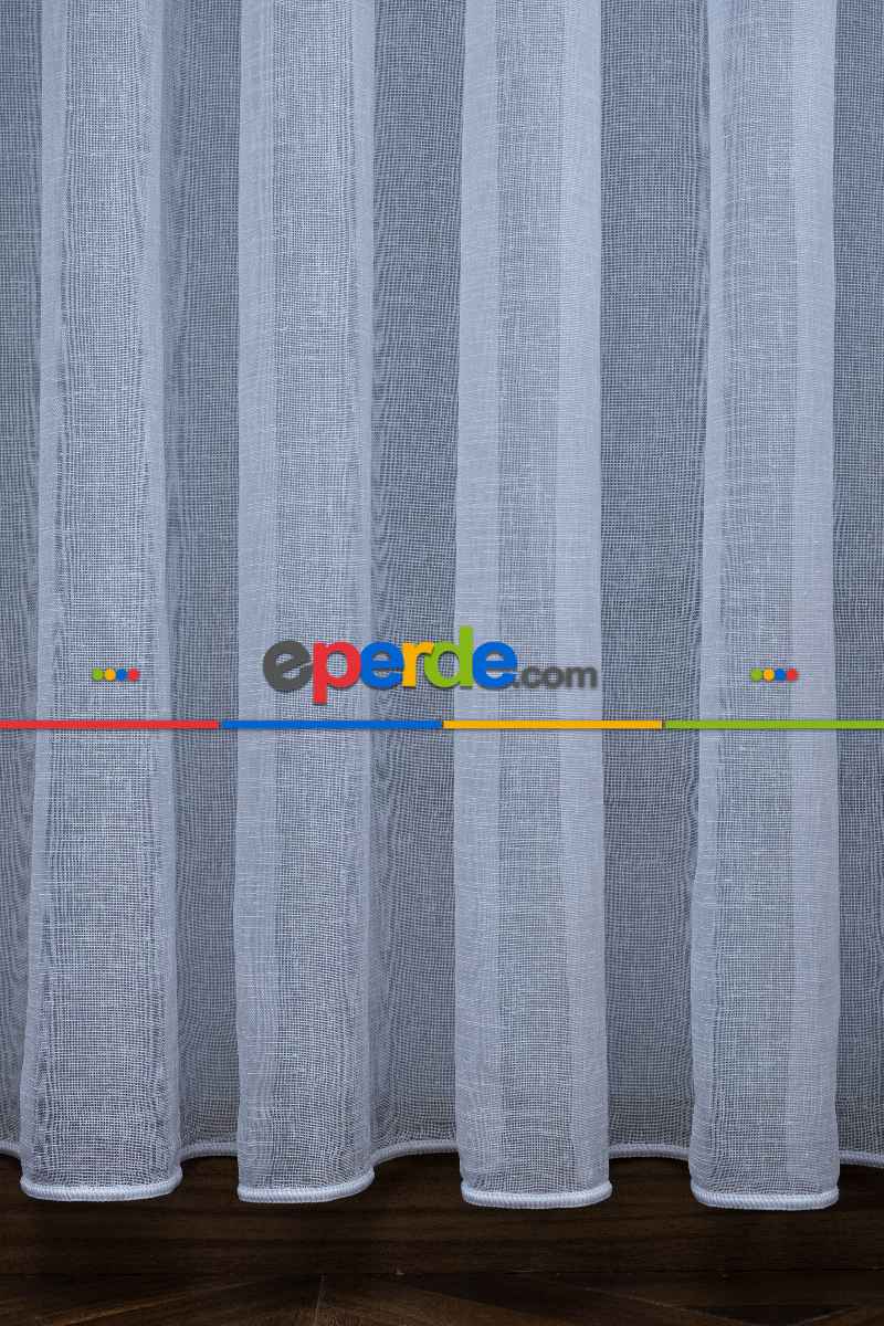 Yatak Odası - Beyaz Keten Tül Perde - 1710-v01- Beyaz