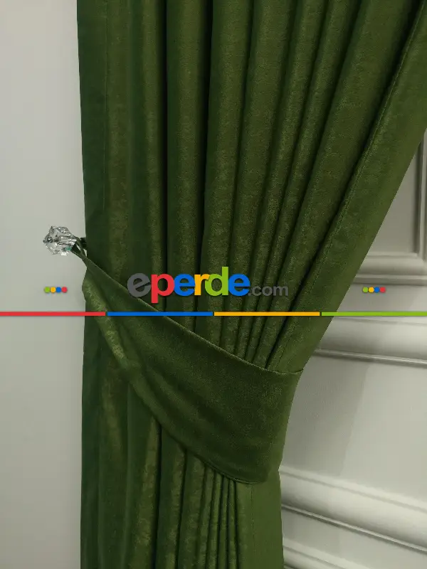 Salon - Soft Fon Perde Çimen Yeşili Dökümlü - Yeşil Koyu Yeşil