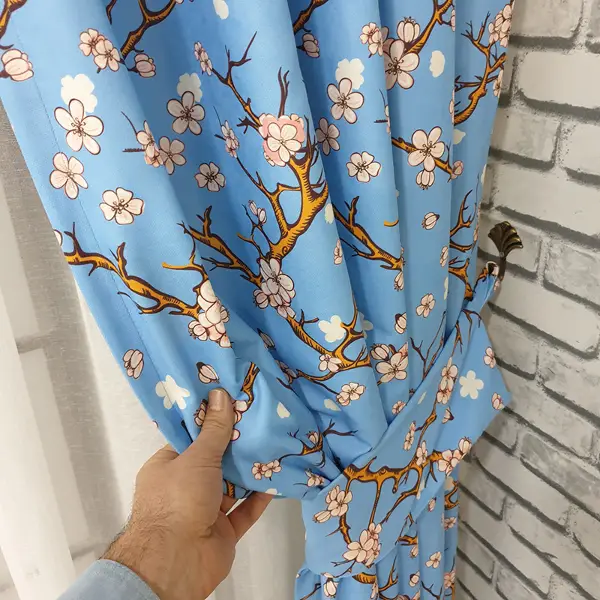 Çiçek Desenli Fon Perde Evm389 - Kumaşı Kalındır Duck Bezi Değildir.- Turkuaz-Kahve