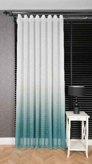 Keten Ekru Yeşil Degrade Geçişli Tül Perde, Ağır Gramajlı Premium Seri, Eteği Kurşunlu