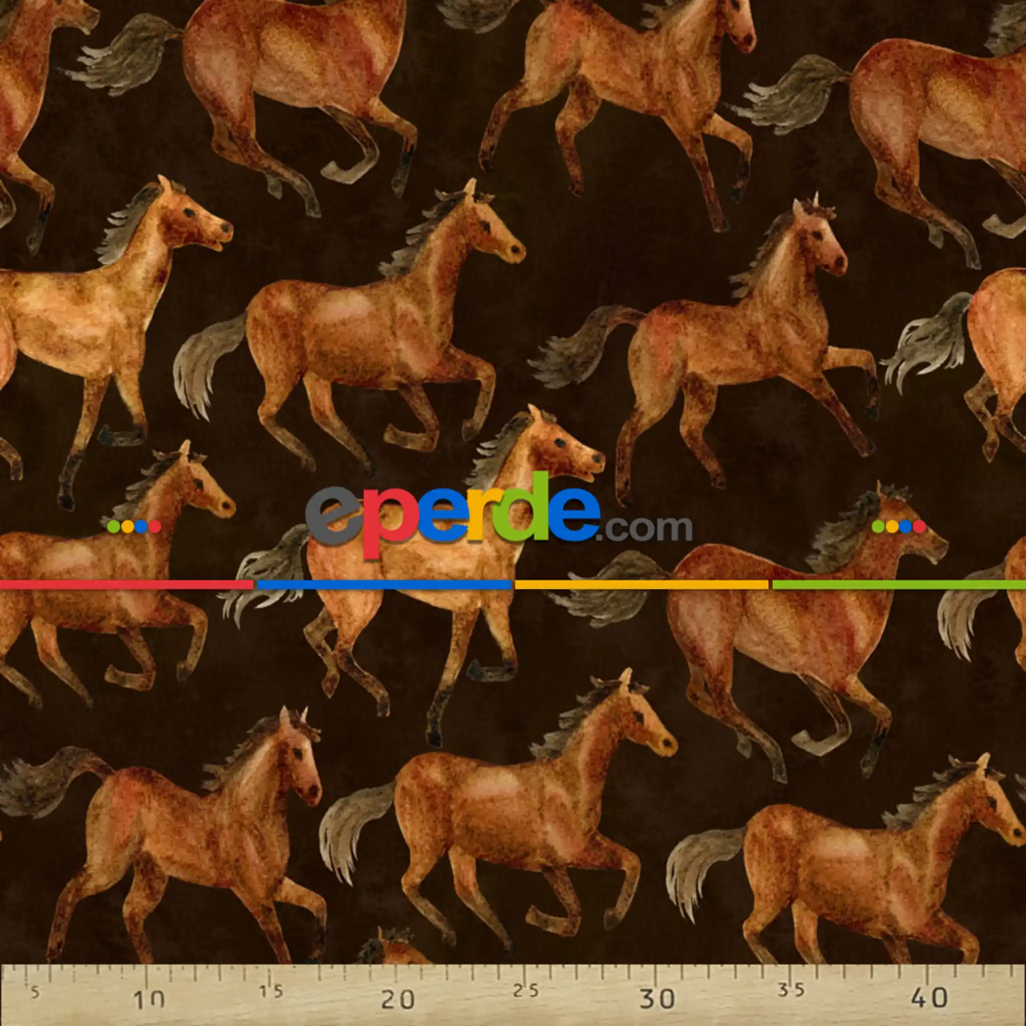 Genç Odası - At Desenli Fon Perde Evm792 Kumaşı Kalındır Duck Bezi Değildir- Kahve