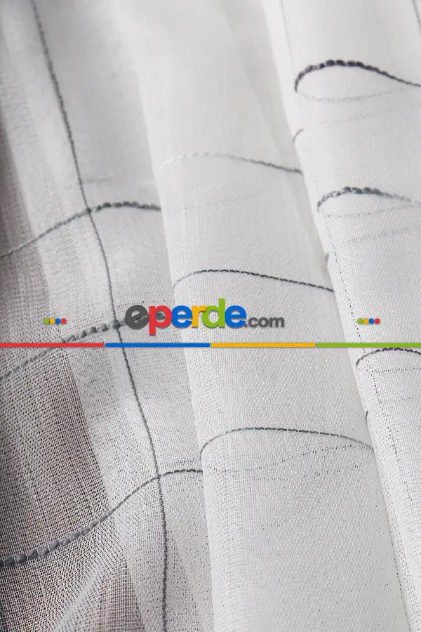 Salon Tül Modelleri - Bambu Zemin Geometri Nakış İşlemeli Tül Perde