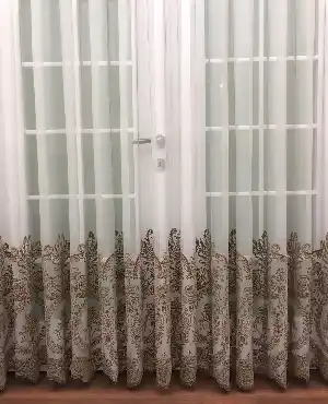 Etek Ucu Damask Desenli Dantel Tül Perde- Haki-vizon Rengi
