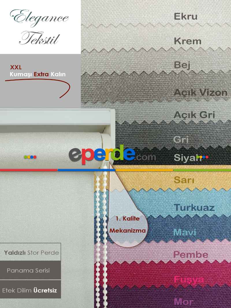 Yaldızlı Stor Perde - Panama Simli Seri - Kalın Dokulu Gri-krem-bej--ekru