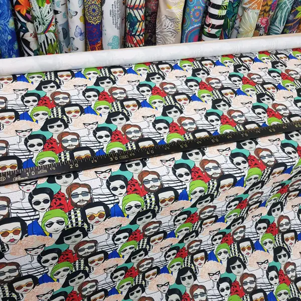 Popart Desenli Fon Perde Evm1112 Kumaşı Kalındır Duck Bezi Değildir- Siyah-Mavi-Kırmızı-Beyaz- Çok Renkli 3