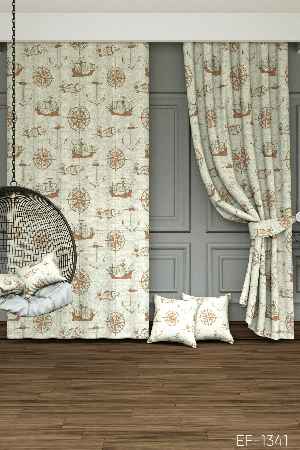 Dökümlü Kumaştan Çocuk Odası - Geniş En Denizci Desen Fon Perde 1. Kalite