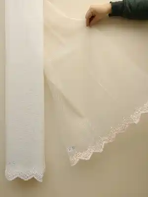 Etek Ucu Pırıltılı Nakış İşlemeli Dantel Tül Perde- Pembe Pudra Pembe-Pudra