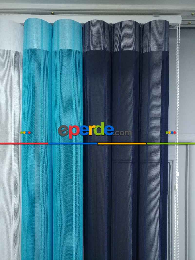 Lens Akıllı Dikey Tül Perde 113- Lacivert-beyaz-turkuaz