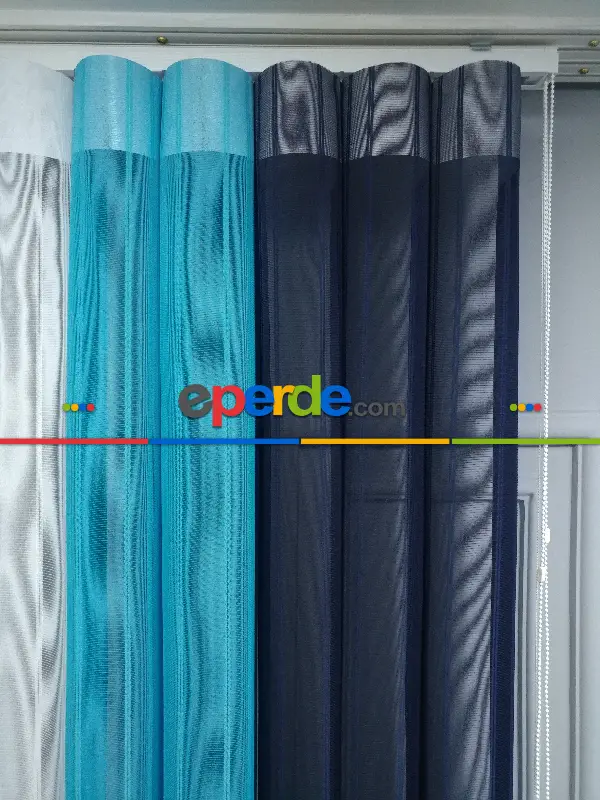 Lens Akıllı Dikey Tül Perde 113- Lacivert-beyaz-turkuaz