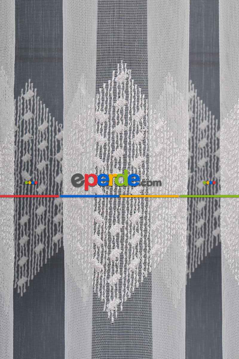 Salon Tül - Yaprak Tt Zemin Brode Nakış İşlemeli Tül Perde