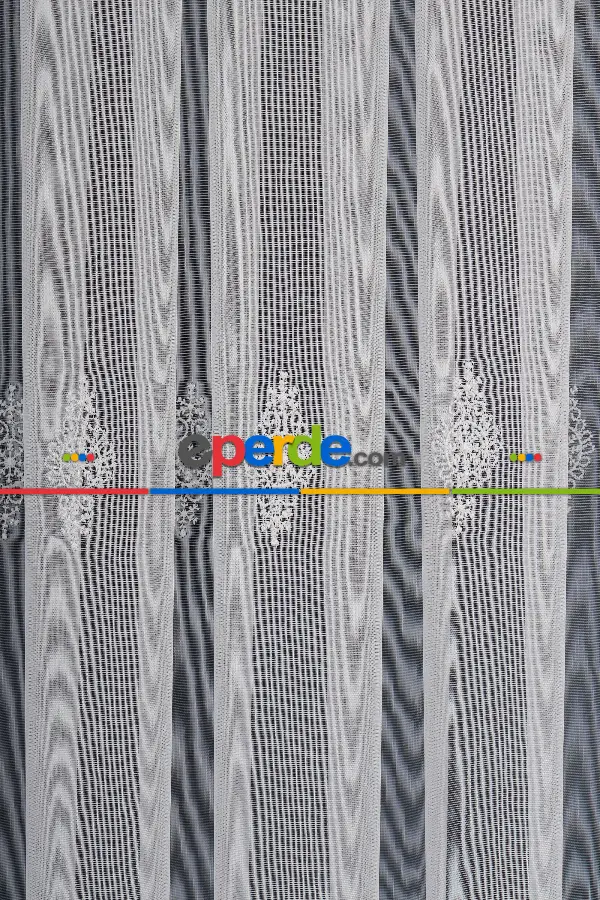 Salon Tül Modelleri - Kolye Tt Zemin Brode Nakış İşlemeli Tül Perde