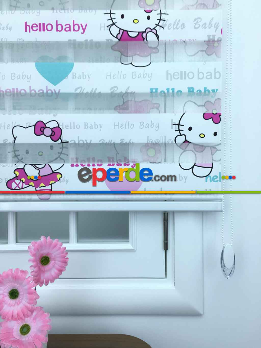 %40 Indirimli !!! Hello Bayb Çocuk Zebra Perde Kıds Hello Kıtı- Turkuaz-pembe