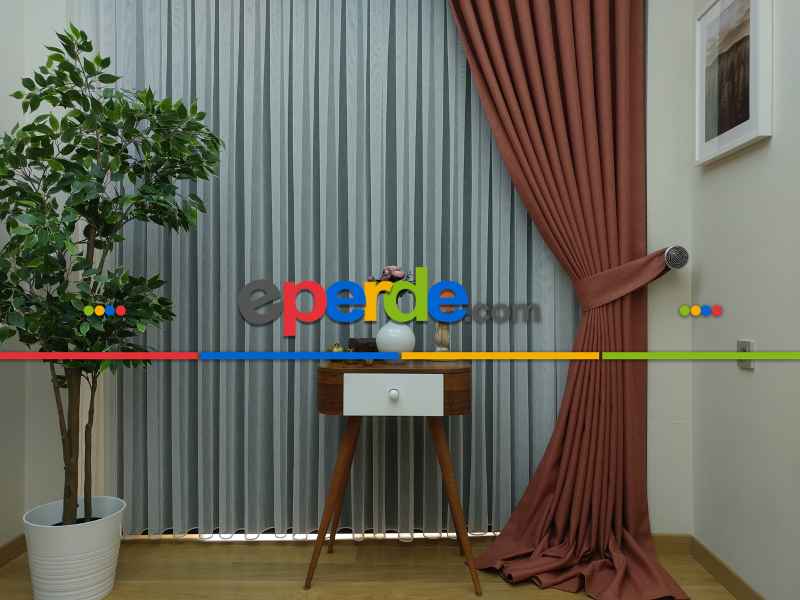 Keten Açık Kiremit Renk Düz Fon Perde- Kiremit Rengi