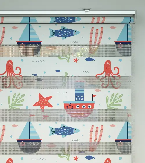 Denizci Temalı Desenli Baskılı Zebra Perde- Çok Renkli