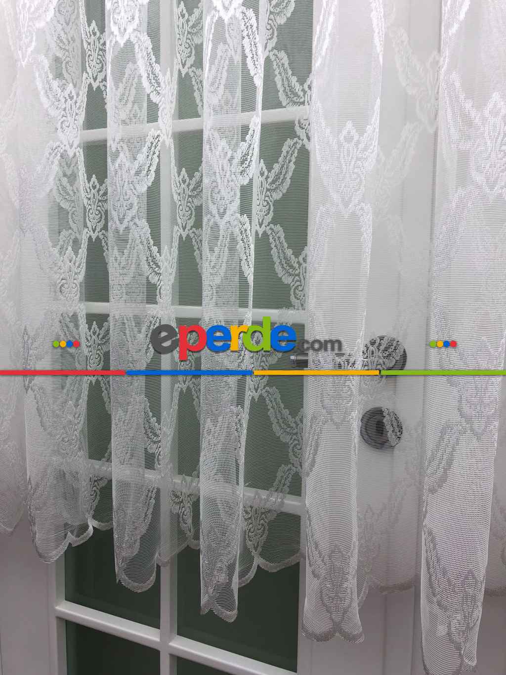 Kısa Boylu Tül Perde - Özel Örme Dokulu Tül Perde - Ekru Renk