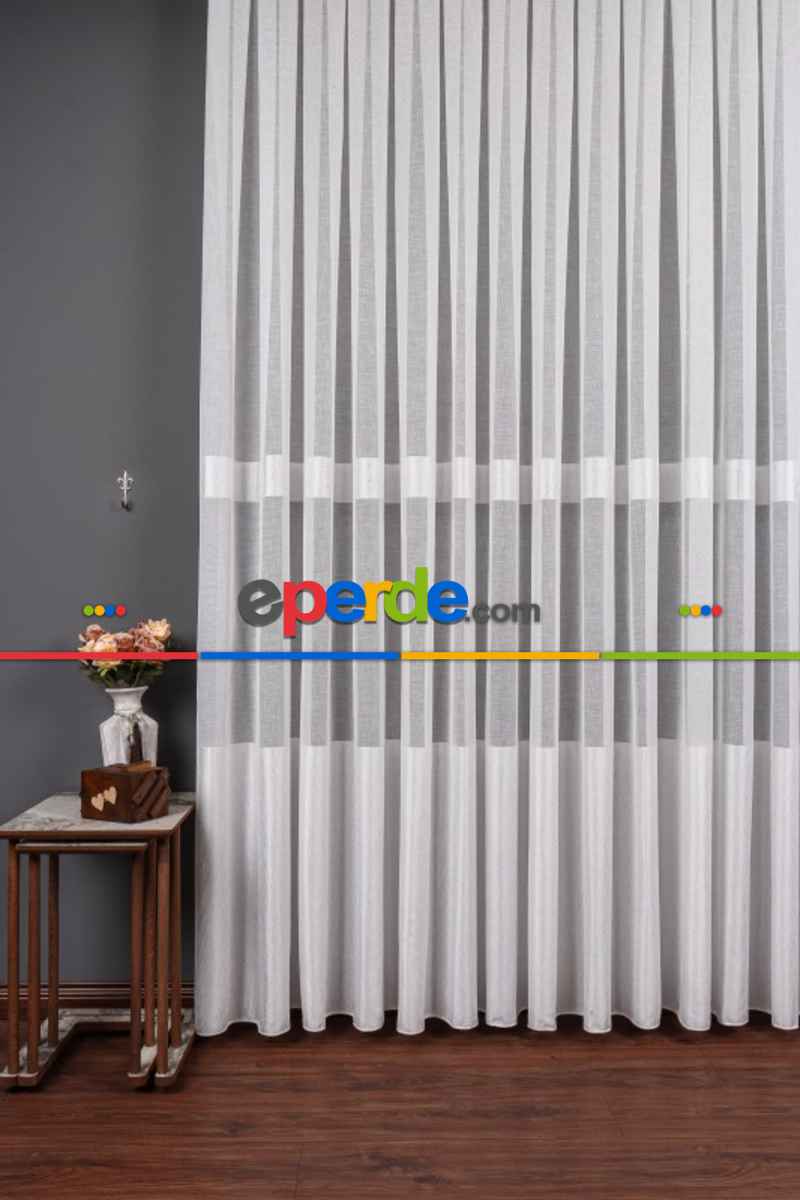 Salon Tül Modelleri - Keten Etek Dokuma Ekru Tül Perde
