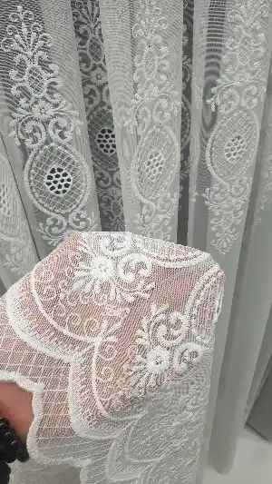 Salon Tül - Taç Damask Trend Zemin Sıra İşlemli Ütü İstemez Kırışmaz Salon Tül