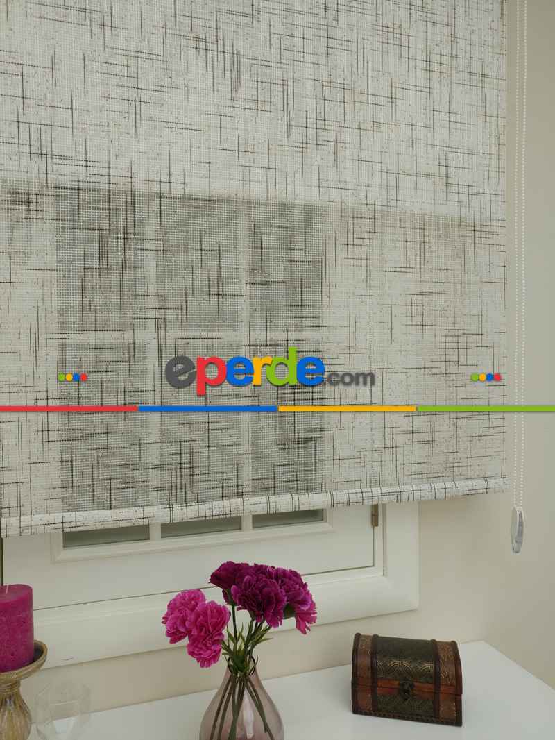 Mutfak - Keten Tül Stor Wicker - Çiftli Sistem Tül Stor Perde (wicker)- Kahve Açık