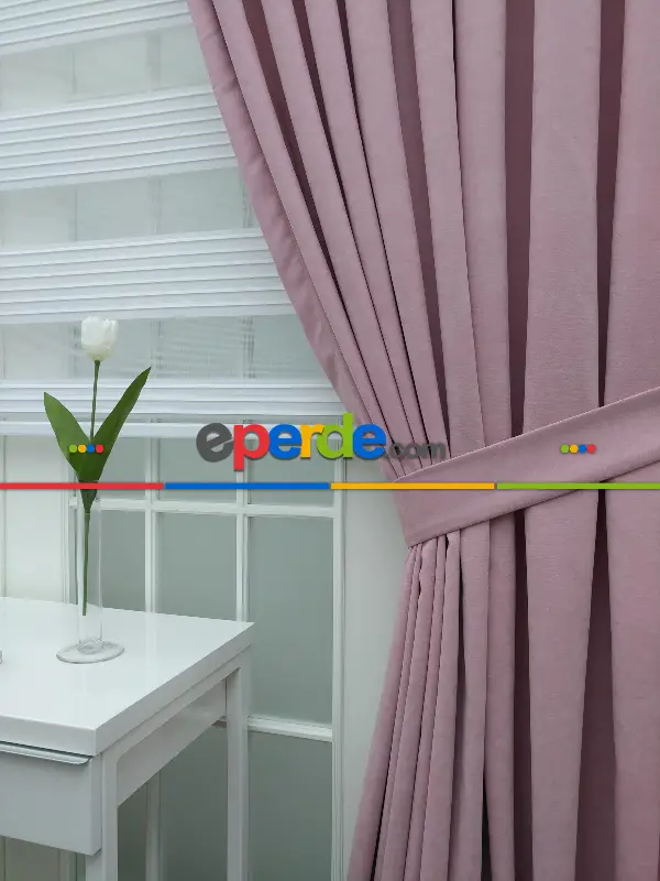 %25 İndirimli!!! Pudra Pembe Düz Fon Perde- Pudra