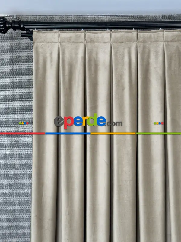 Yatak Odası - Bej İthal Kadife Fon Perde, Premium Kalite Serisi Kadife Fon Perde