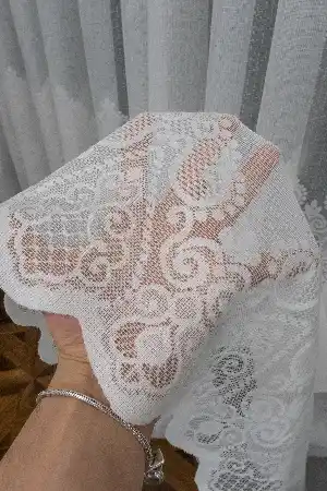 2022 Model Ekru Damask Desenli Örme 1.sınıf Kalite Tül Perde