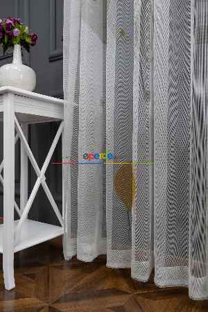 Hazır Ölçülü Petek Zemin Hardal Ve Krem Renkli Balon Desenli Grek Baskılı Tül Perde