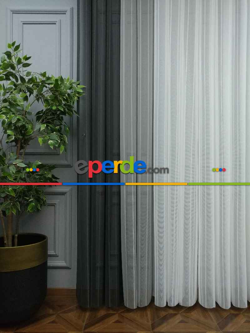 Mutfak - Lens Akıllı Dikey Tül Perde 110- Beyaz-gümüş-antrasit