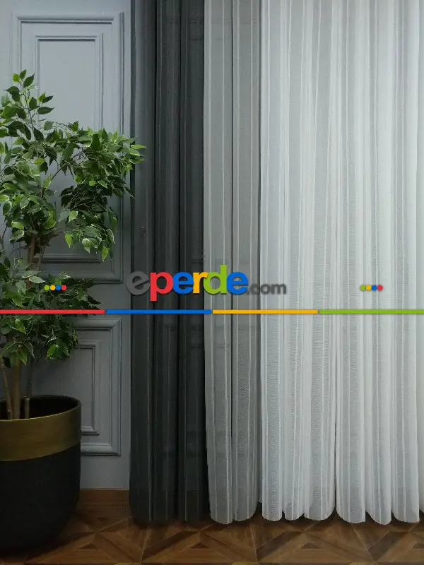 Lens Akıllı Dikey Tül Perde 110- Beyaz-gümüş-antrasit