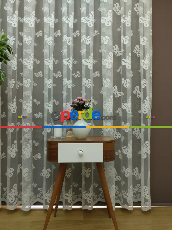 Çocuk Odası Tül Perde - Kelebek Tül Perde- Ekru
