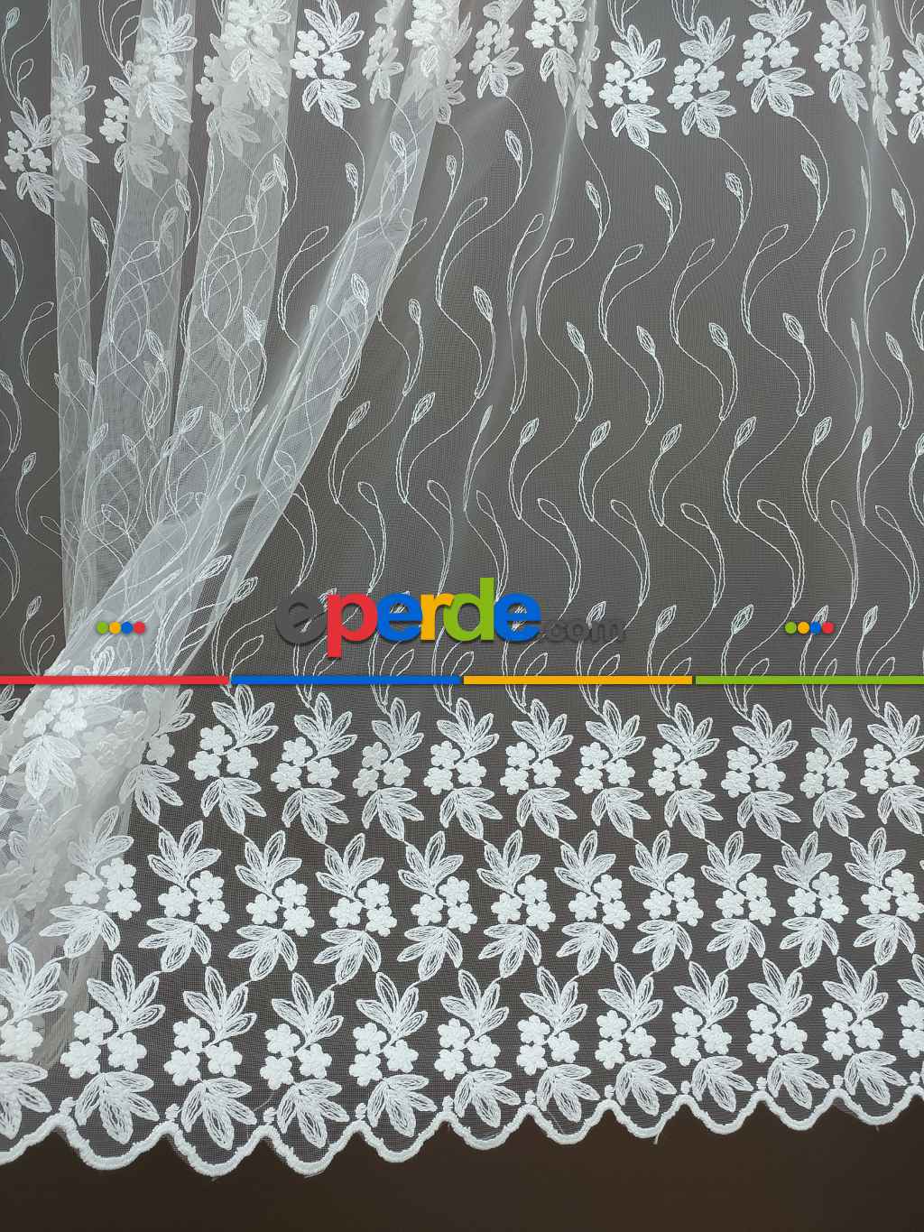 Brode İşlemeli Nakışlı Tül Perde Sarmaşık Desen 280- Ekru