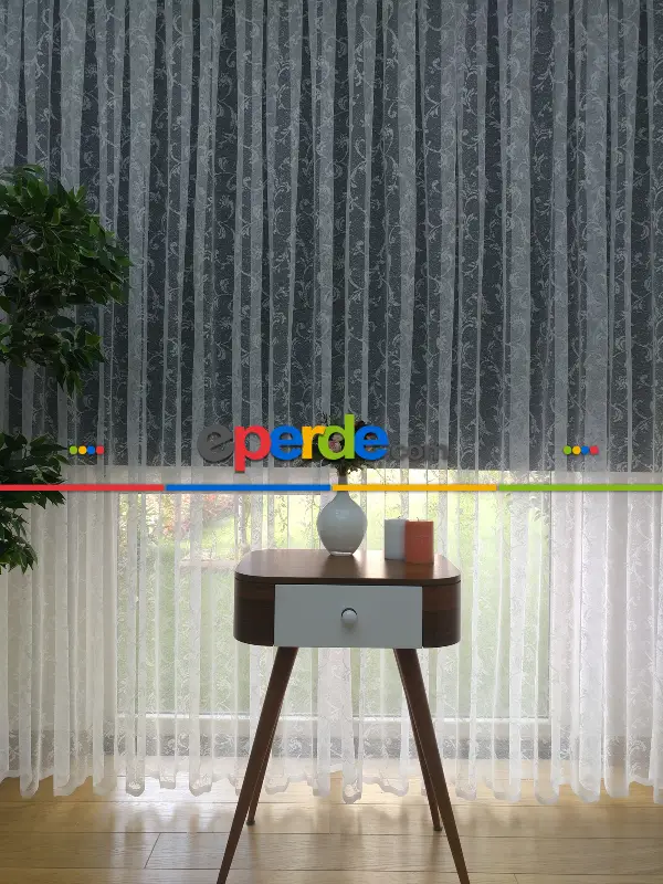 Yatak Odası - ( Orjinal ) Taç Salon Fransız Dantel Sarmaşık Tül Perde 