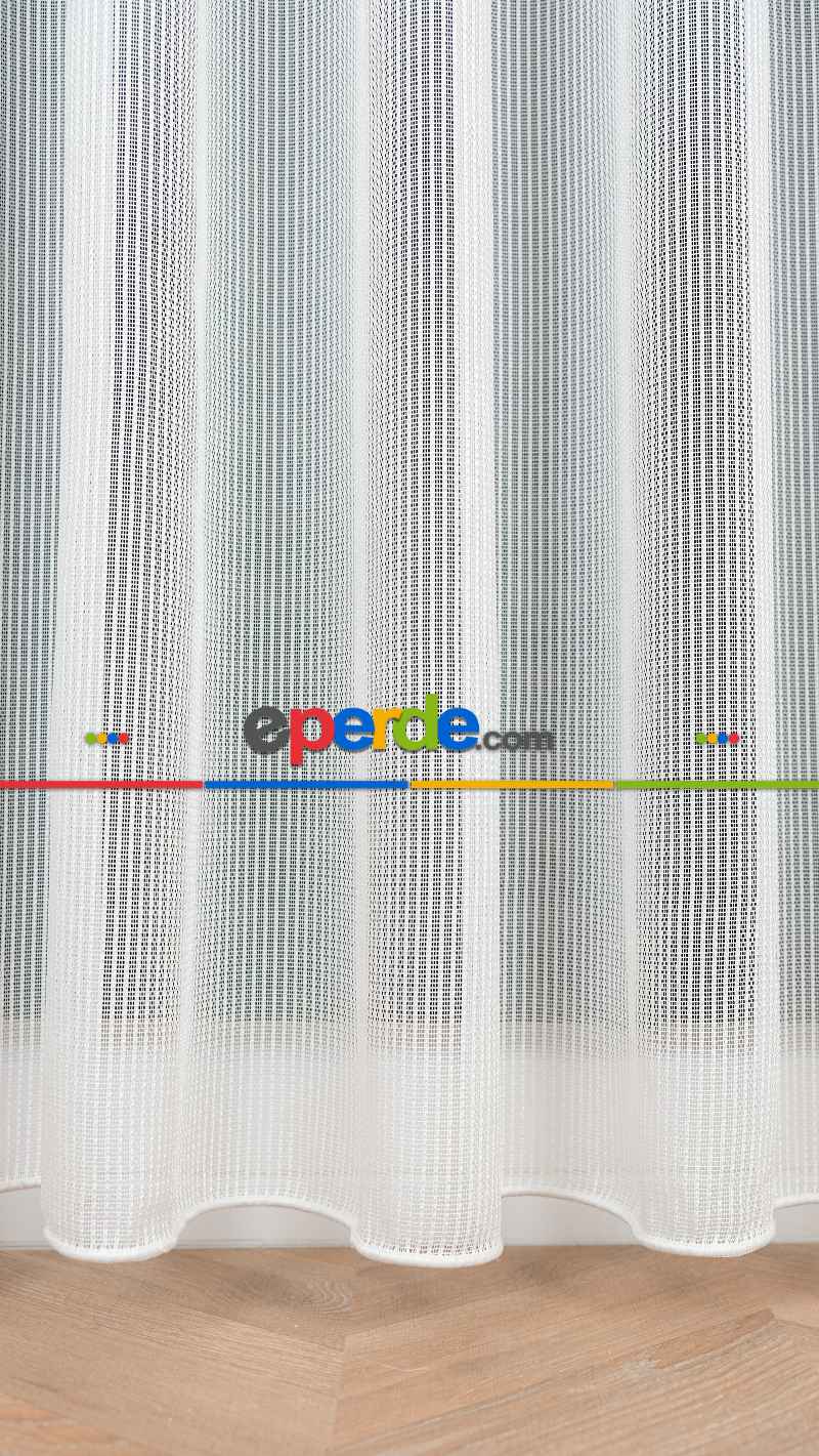 Exculusive Ekru Simli Çizgili Tül Perde Stripe