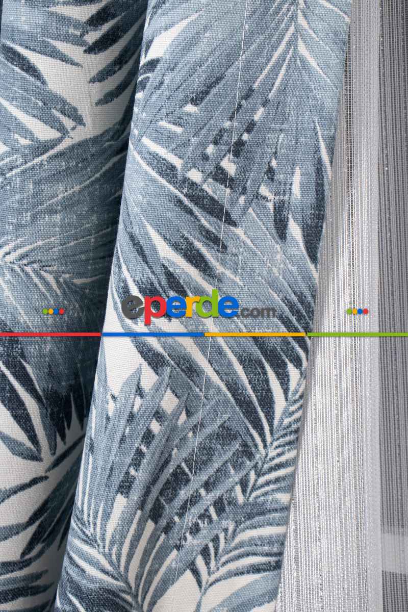 Tropikal Yaprak Desenli Fon Perde(leke Tutmaz)- Çok Renkli 2