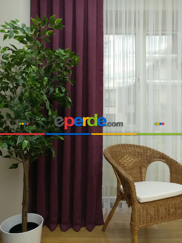 Salon Fon - Mürdüm Düz Fon Perde - Mürdüm