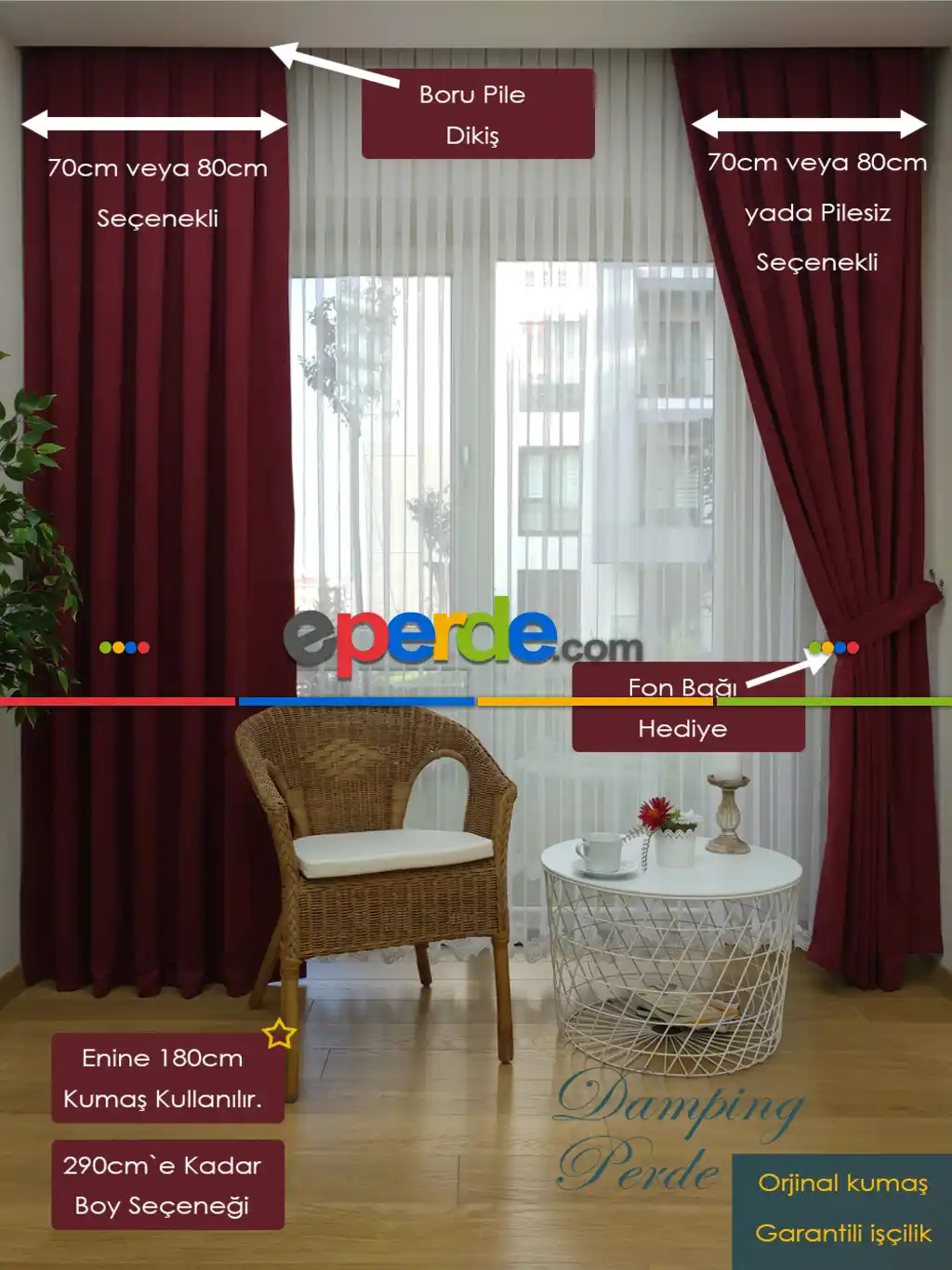 Bordo Düz Fon Perde- Bordo