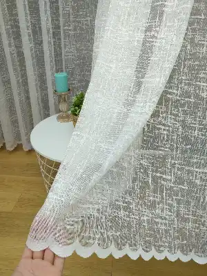 Floş Örme Dantel Tül Perde- Krem