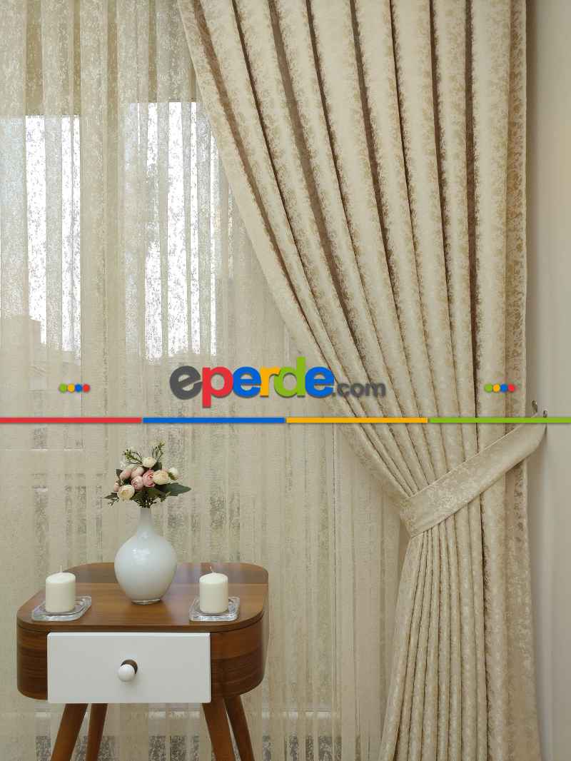 Açık Bej Duz Jakar Fon Perde (180)- Bej