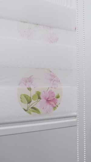 Çiçekli Desen Zebra Perde- Pembe-beyaz Buz Beyazı