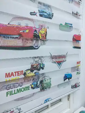 Zebra Perde- Dijital Şimşek Mcqueen Baskılı Zebra Perde- Mavi-kırmızı-sarı