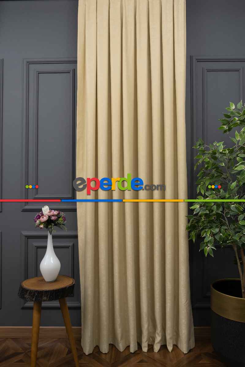 Salon - Soft Açık Bej Fon Perde Dökümlü Eni - Kum Beji