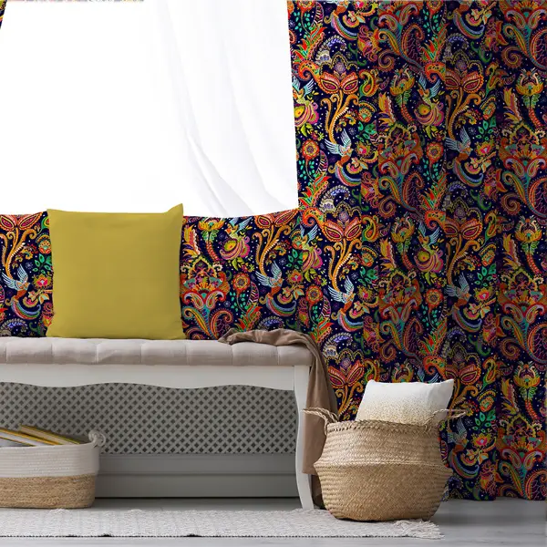 Etnik Renkli Desenli Fon Perde Evim452 Kumaşı Kalındır Duck Bezi Değildir- Mavi-beyaz