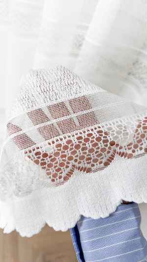 Ekru Enine Bantlı Çizgili Tül Perde, Ağır Gramajlı Premium Seri