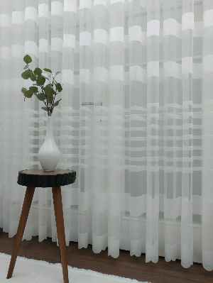 Salon Tül - Dantel Örme Ekru Düz Model Bantlı Tül Perde 2021 Ikon- Krem Açık