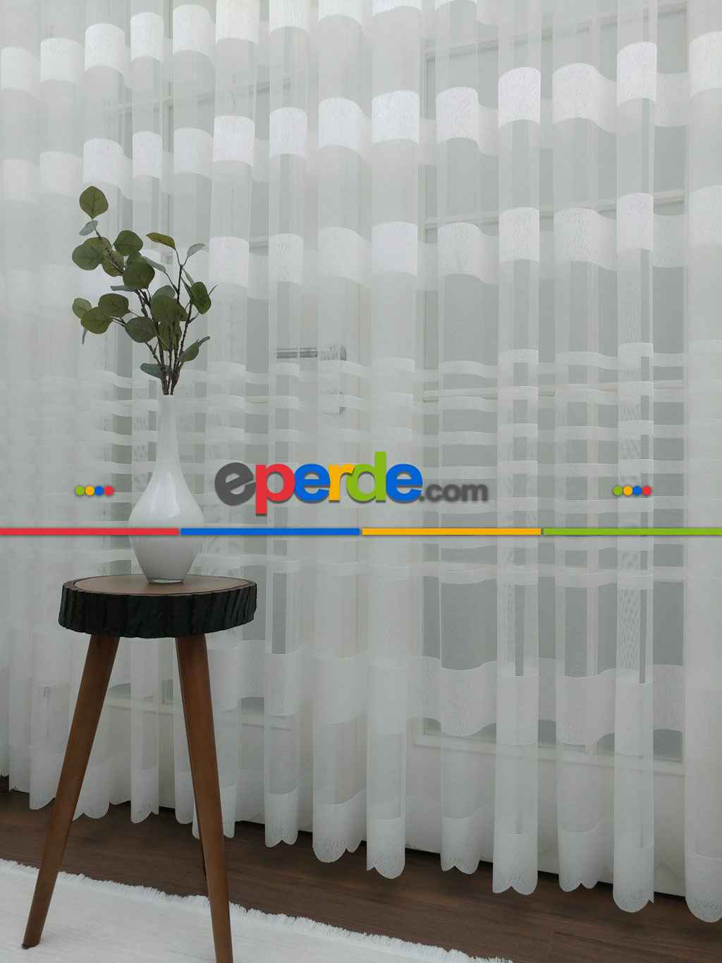 Salon Tül - Dantel Örme Ekru Düz Model Bantlı Tül Perde 2021 Ikon- Krem Açık