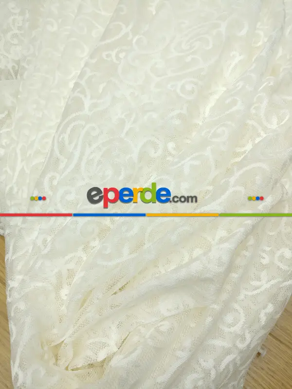 Kdk Örme Dantel Tül Perde- Krem