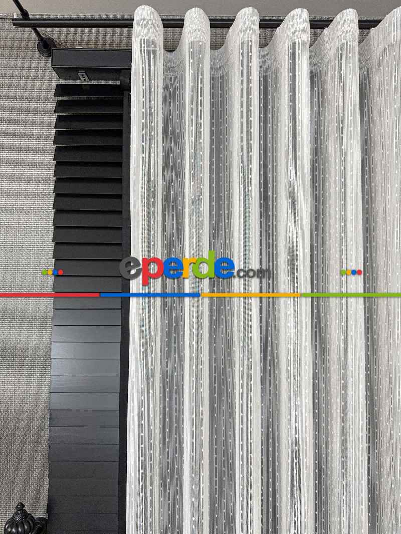 Mutfak Tül Çizgili Ponponlu Tül Perde - Ürün Videosu Açıklamada Vardır