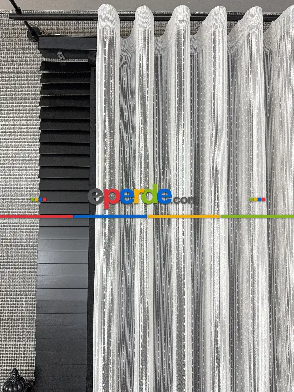 Mutfak Tül Çizgili Ponponlu Tül Perde - Ürün Videosu Açıklamada Vardır